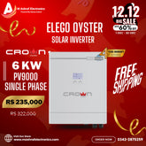 Crown ELEGO-OYSTER6KW PV 9000 Single Phase Pure Sine Wave Hybrid Solar Inverter Brand Warranty