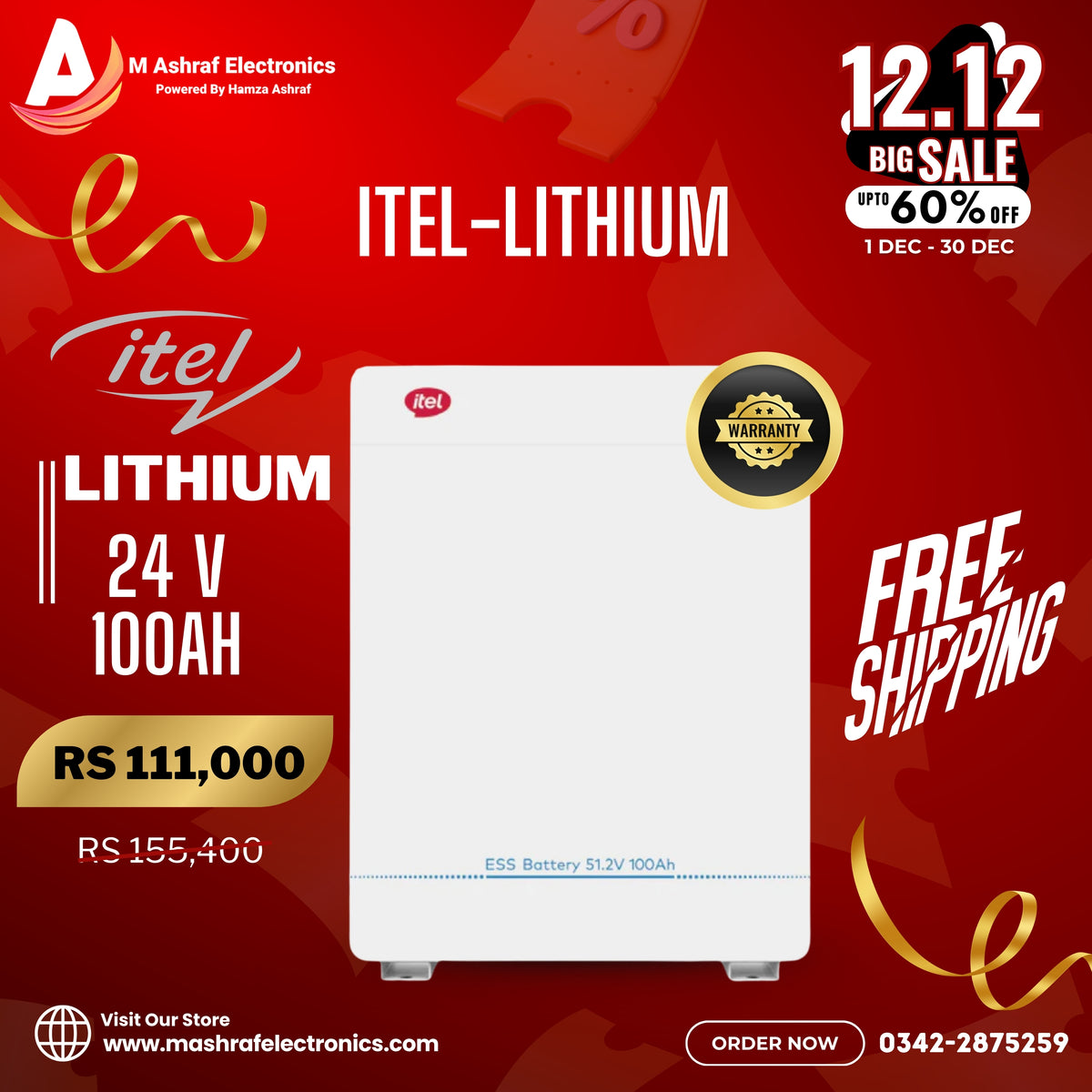 Itel 24V 100AH built with LiFePO4 Lithium Battery