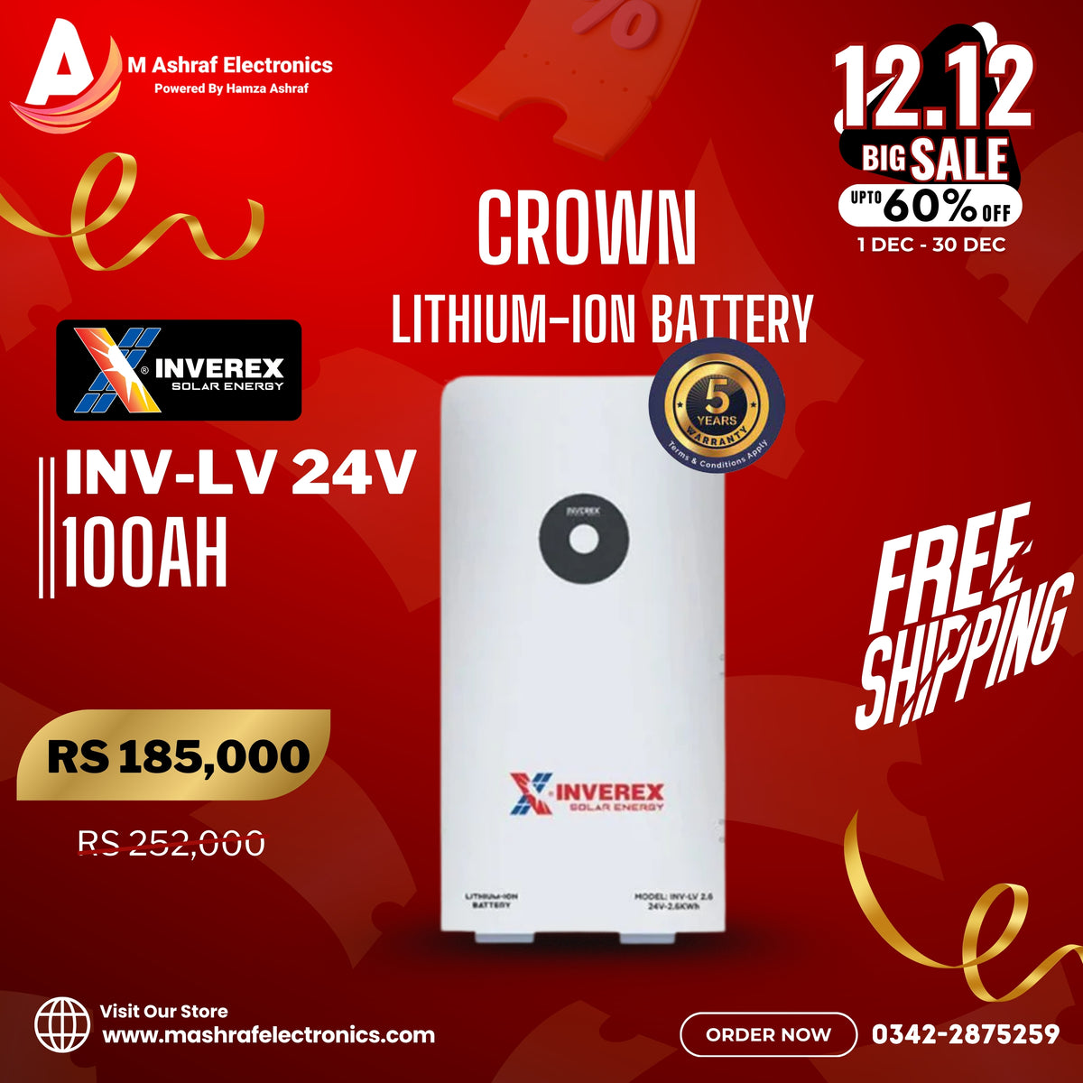 Inverex Lithium-ION battery  INVLV 24V2.6 100Ah 5 Year Warranty