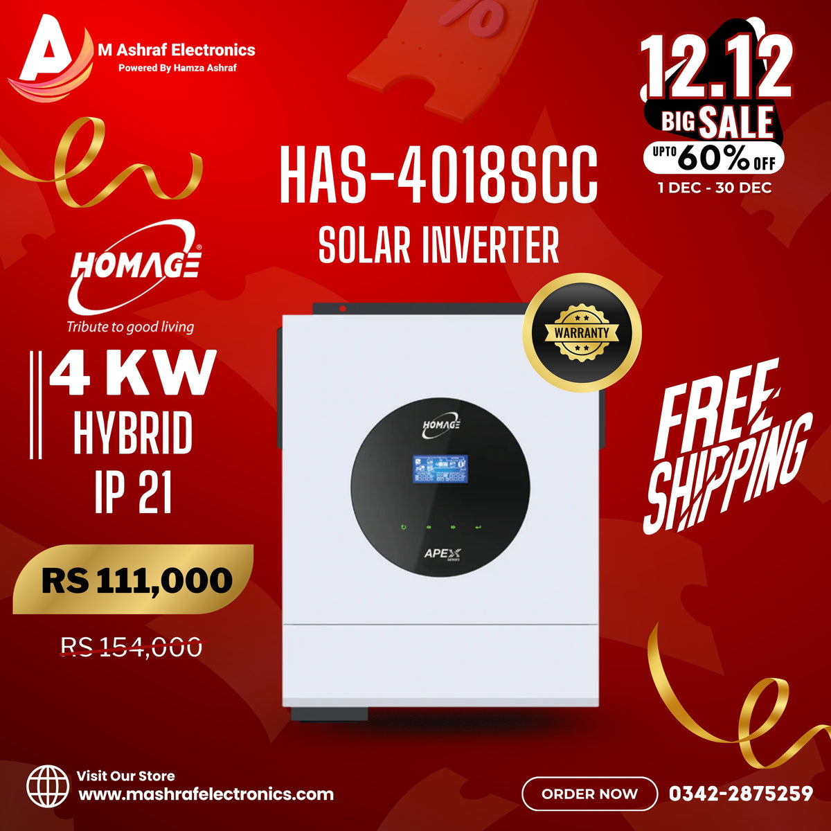 HOMAGE HAS-4018SCC (Hybrid) 4KW 4000Watt 27A Solar Inverter