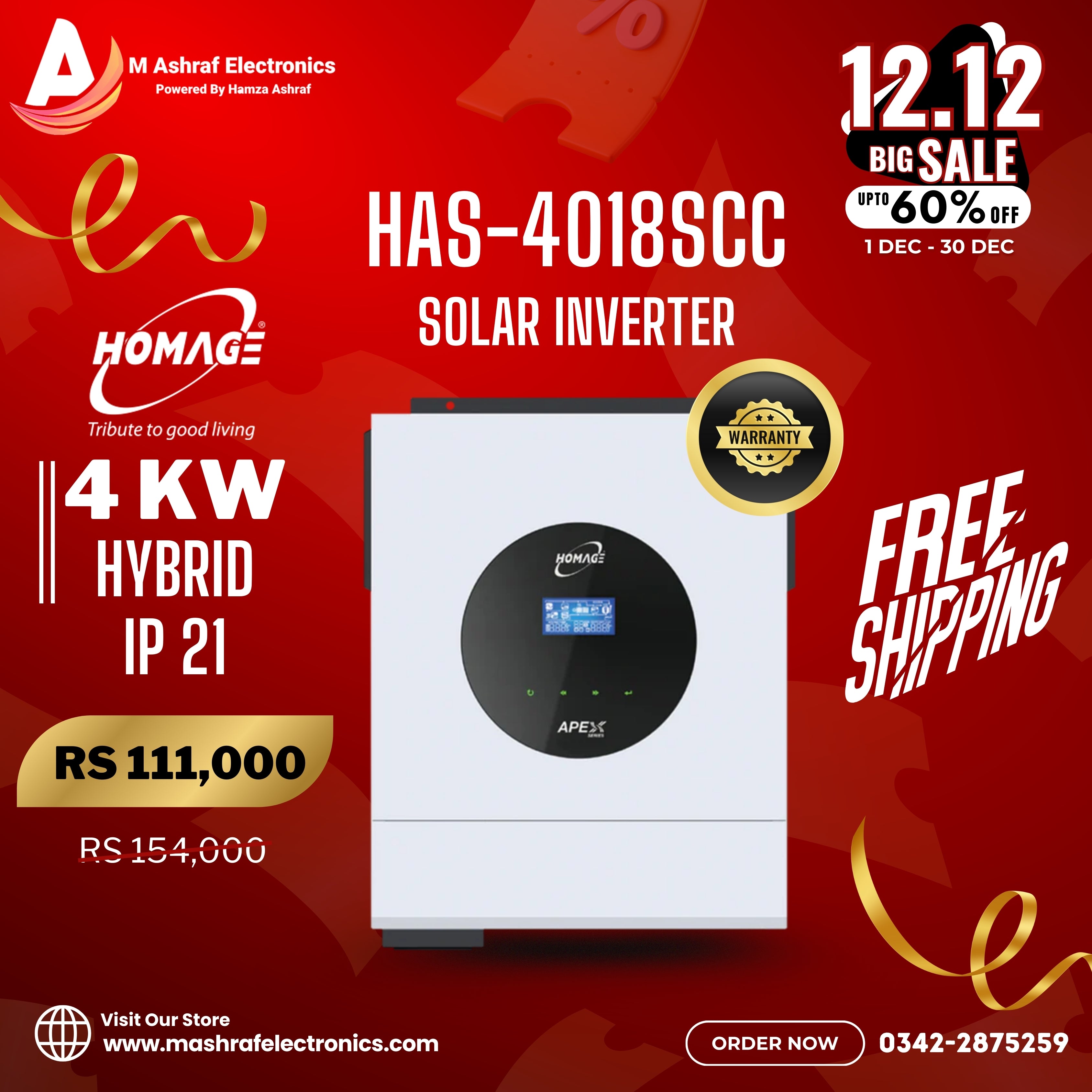 HOMAGE HAS-4018SCC (Hybrid) 4KW 4000Watt 27A Solar Inverter