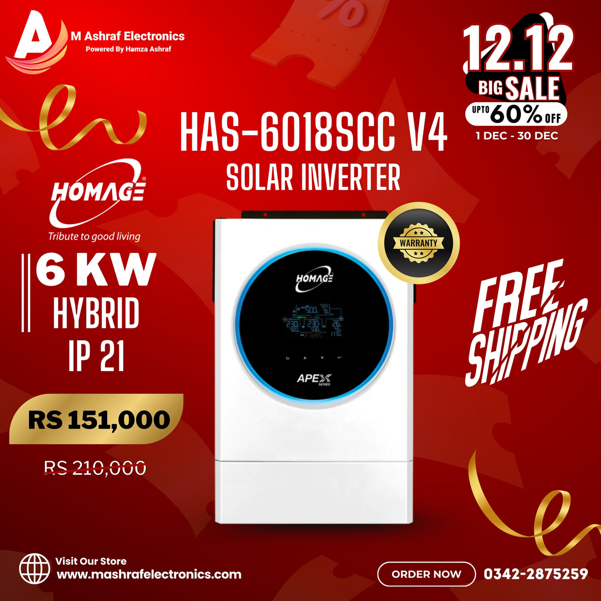 HOMAGE HAS-6018SCC V4 (Hybrid) 6KW 6000Watt 30A Solar Inverter