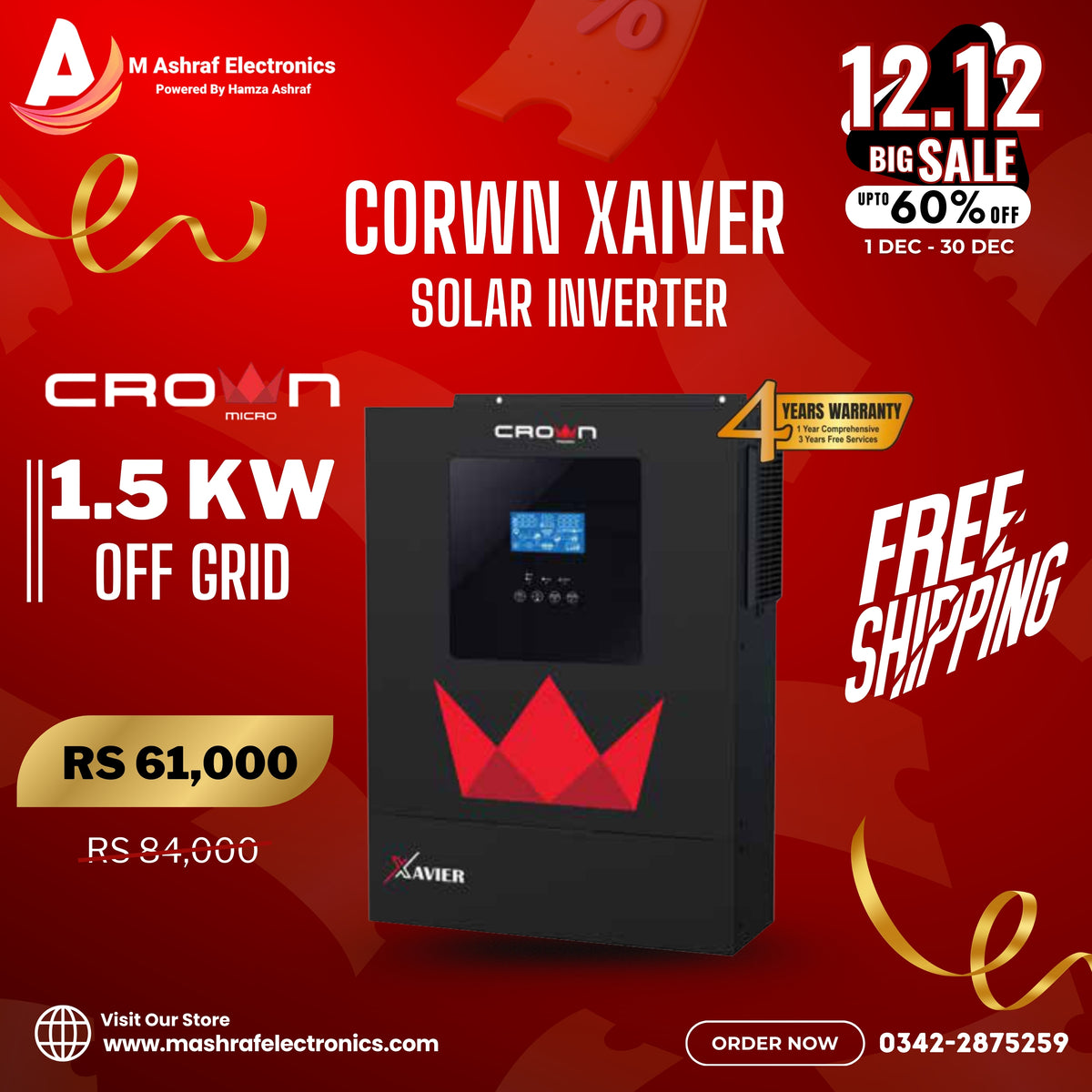 Crown Xaiver 1.5KW  Off Grid Inverters PV 2500  4 Brand Warranty