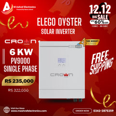 Crown ELEGO-OYSTER6KW PV 9000 Single Phase Pure Sine Wave Hybrid Solar Inverter Brand Warranty