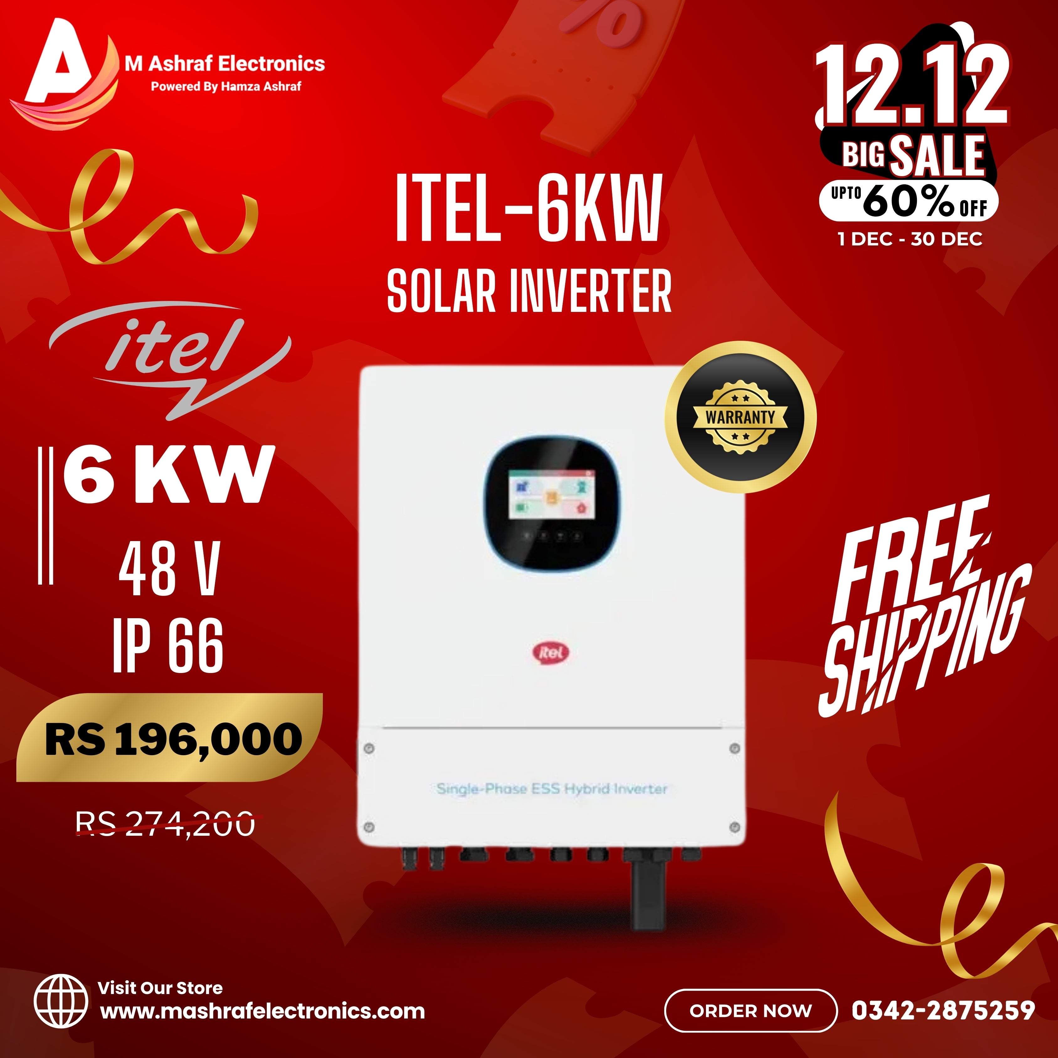 Itel 6KW IP66 Hybrid Max MPPT Charging Solar Inverter