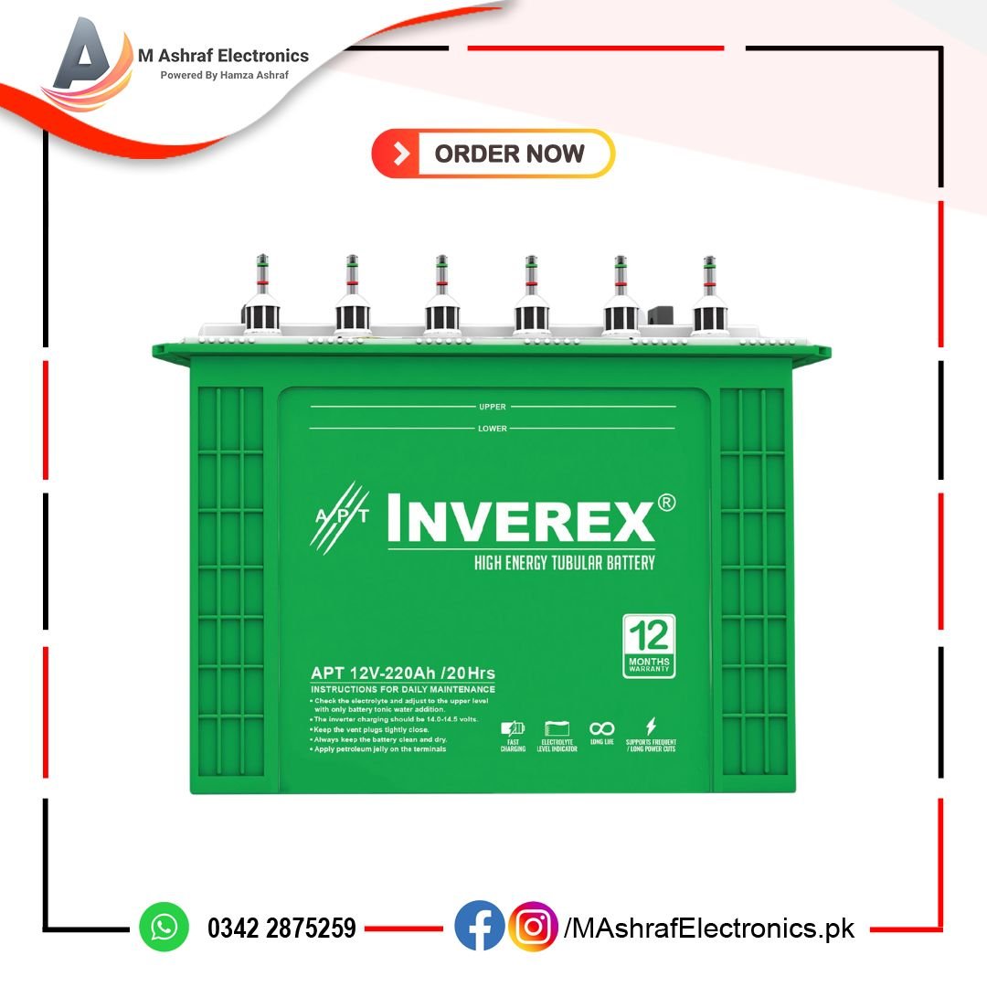 Inverex 220AH Tall Tubular Solar & UPS Battery Warranty 12 Months Only for Karachi - M Ashraf Electronics