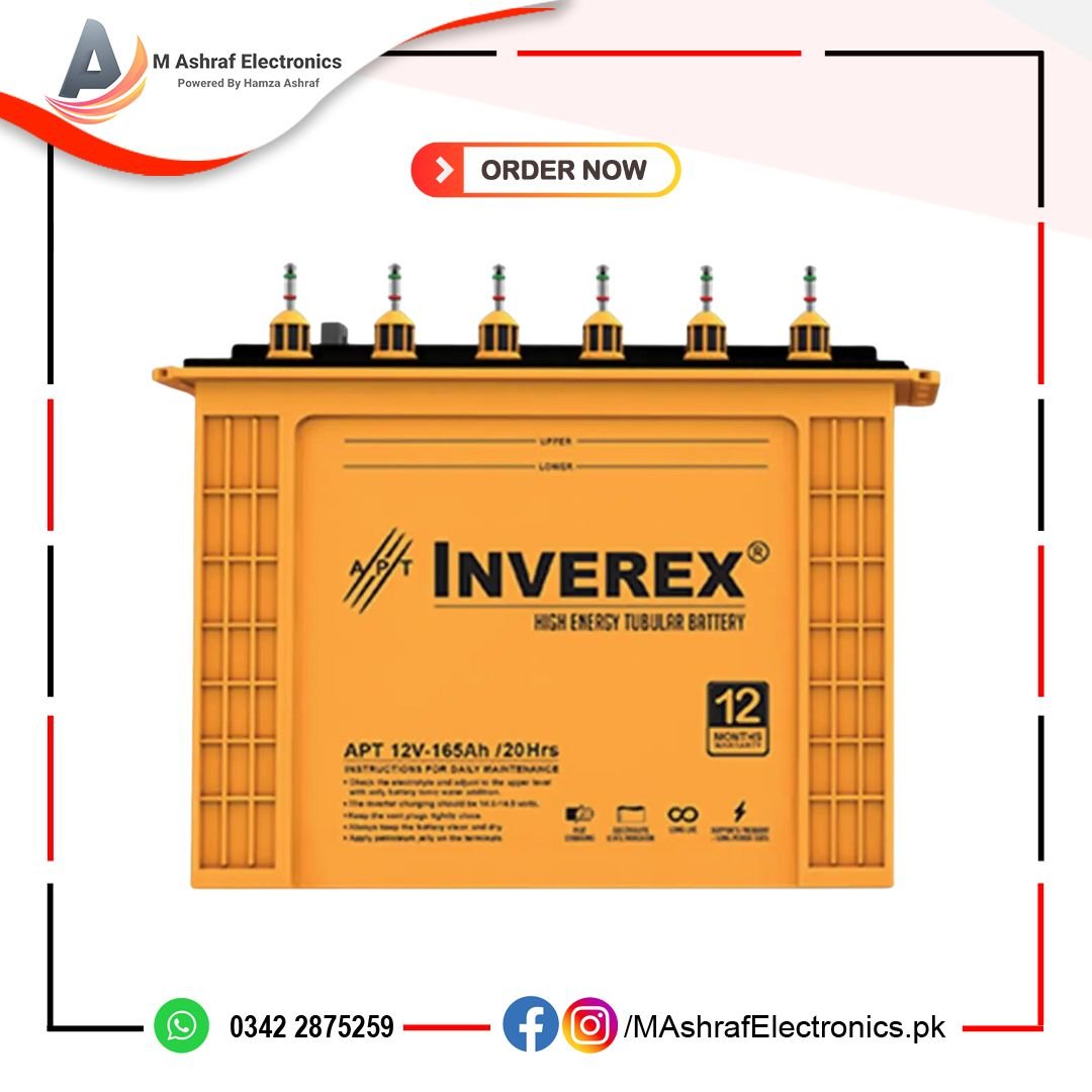 Inverex Tall Tubular APT 12V – 165AH 20HRS Warranty 12Months Only For Karachi - M Ashraf Electronics