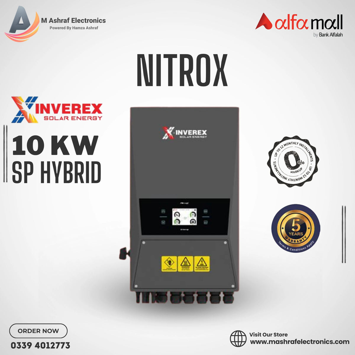 INVEREX NITROX  HYBRID 10 KW SP-5G  IP65 PV16000 5 Year Warranty M Ashraf Electronics