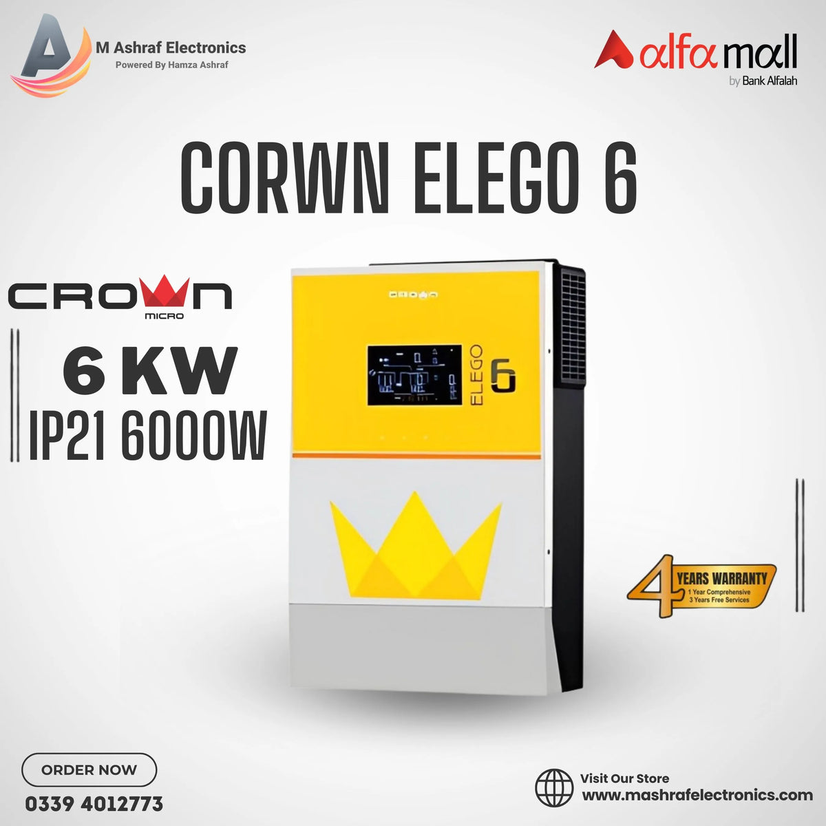 CROWN 6KW ELEGO 6 IP21 SOLAR INVERTER PV7000 Pure Sine Wave - Solar Inverter